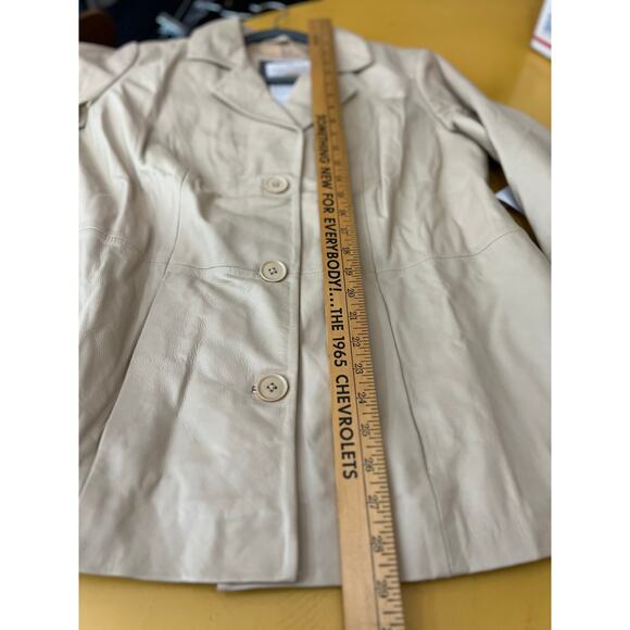 Jessica London Genuine Leather Blazer Jacket Cream Beige Size 12W NWT - Picture 4 of 7